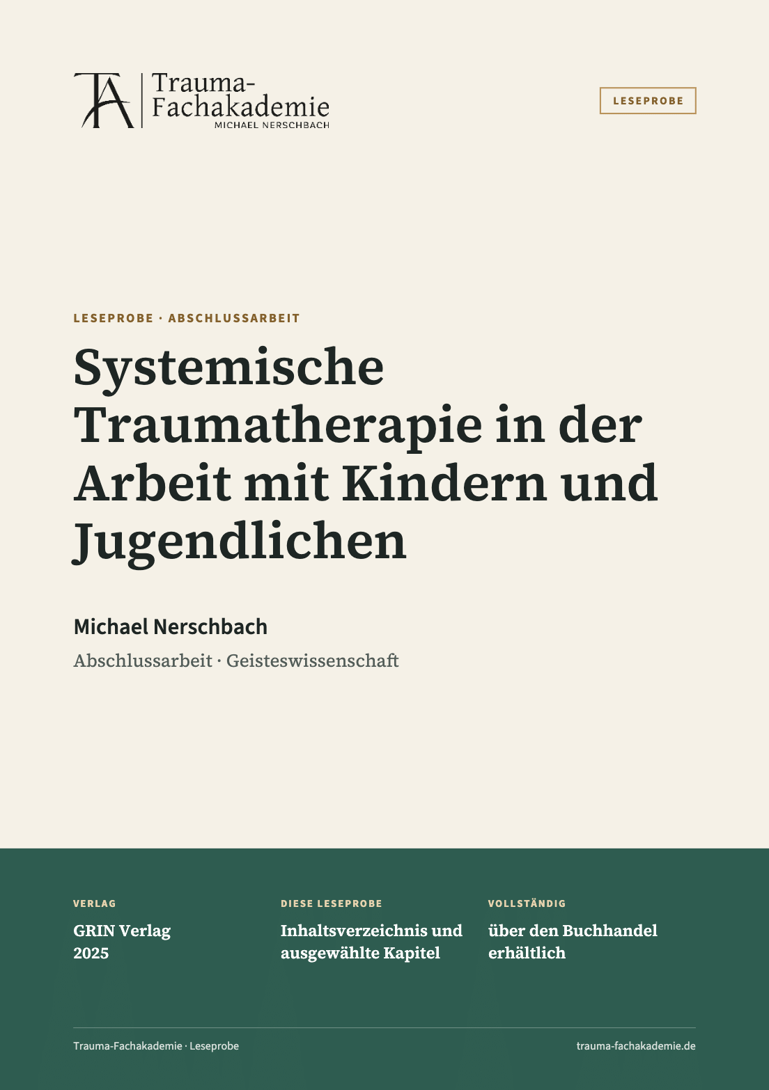 Deckblatt der Leseprobe: Systemische Traumatherapie in der Arbeit mit Kindern und Jugendlichen, Michael Nerschbach
